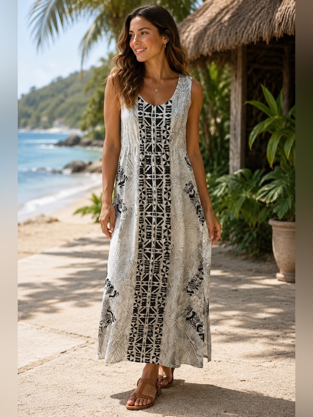 Bhulabhai & Sons Tribal Patterned Maxi Dress Size S M Boho Beach Resortwear